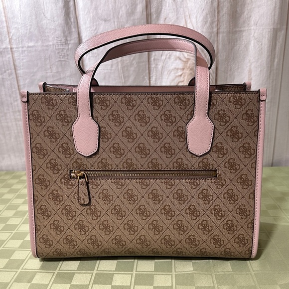 Guess Silvana 4G Brown and Pink Monogram Crossbody Tote Bag - Picture 3 of 12